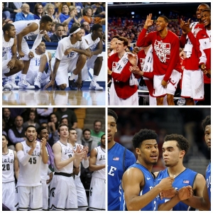 Clockwise from top left: Kentucky Wildcats; Wisconsin Badgers; Duke Blue Devils; and the Michigan State Spartans