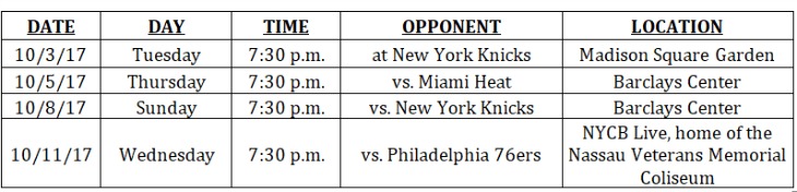 Brooklyn Nets 2017 18 Preseason Schedule