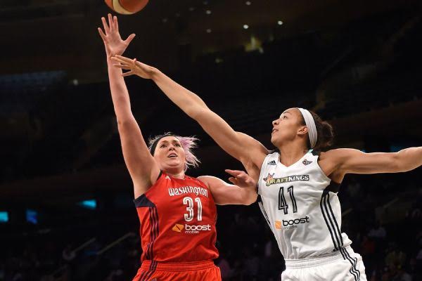 Kiah Stokes with one of her famous blocks in Game 3 of WNBA Eastern Conference semi finals