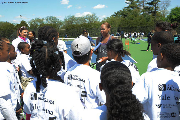 Taylor Townsend with kids before 2013 New Haven Open Yale University