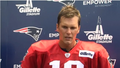 New England Patriots quarterback, Tom Brady, walks out on media after Edelman-Guerrero question.  