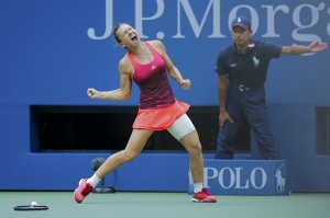 Romanian professional tennis player Simona Halep celebrates reaching US Open 2015 Semifinals