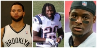 L to r: Brooklyn Nets guard Deron Williams, New England Patiots LeGarrette Blount, and Pittsburgh Steelers Le'Veon Bell