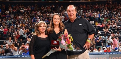 San Antonio Spurs Assistant Coach and former New York Liberty guard, Becky Hammon (center), inducted into the New York Liberty Ring of Honor
