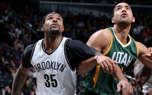 Trevor Booker, Brooklyn Nets forward boxing out Utah Jazz player