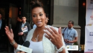 Actress Vivica A. Fox on the red carpet talking with What&#039;s The 411 Correspondent, Crystal Lynn at New York Giants&#039; Justin Tuck&#039;s charity event