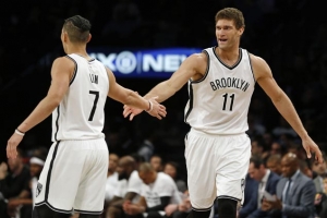 Brook Lopez and Jeremy Lin led the Nets in a 91-82 win over the Atlanta Hawks on Sunday, April 2, 2017, at the Barclays Center.