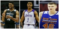 Karl-Anthony Towns; D'Angelo Russell; and Kristaps Porzingis at 2015 NBA Summer League