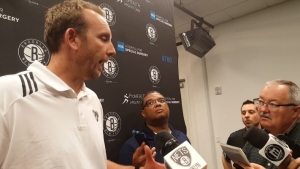 Sean Marks, Brooklyn Nets general manager, briefing reporters on Nets 2017 NBA Draft selections 