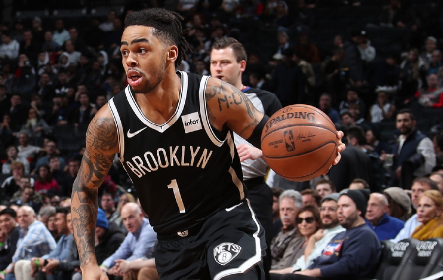 Brooklyn Nets guard D’Angelo Russell driving the ball against the Washington Wizards on Wednesday,  February 27, 2019. Nets lose to Wizards 125-116.