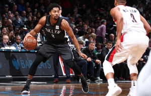Spencer Dinwiddie, Brooklyn Nets point guard (left) and CJ McCollum, shooting guard for the Portland Trail Blazers