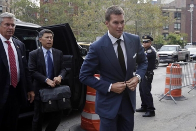 Tom Brady, New England Patriots Quarterback (in front), entering federal court in New York on Monday.