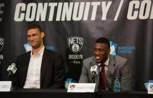 Brooklyn Nets center Brook Lopez (left) and Thaddeus Young Brooklyn Nets forward 