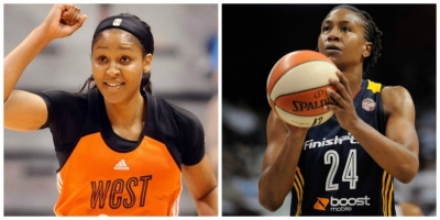 Photo left to right: Minnesota Lynx forward Maya Moore is 2015 WNBA All-Star MVP and holder of most points scored in a single WNBA All-Star game; and Indiana Fever forward Tamika Catchings, holds record of WNBA All-Star appearances with 10; and Catchings is the all-time WNBA All-Star Game cumulative leading scorer with 104 points